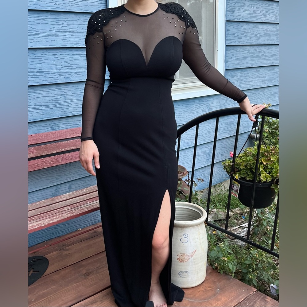 Tadashi Soji Vintage 80’s 90’s illusion sweetheart neckline black maxi dress - Picture 3 of 10